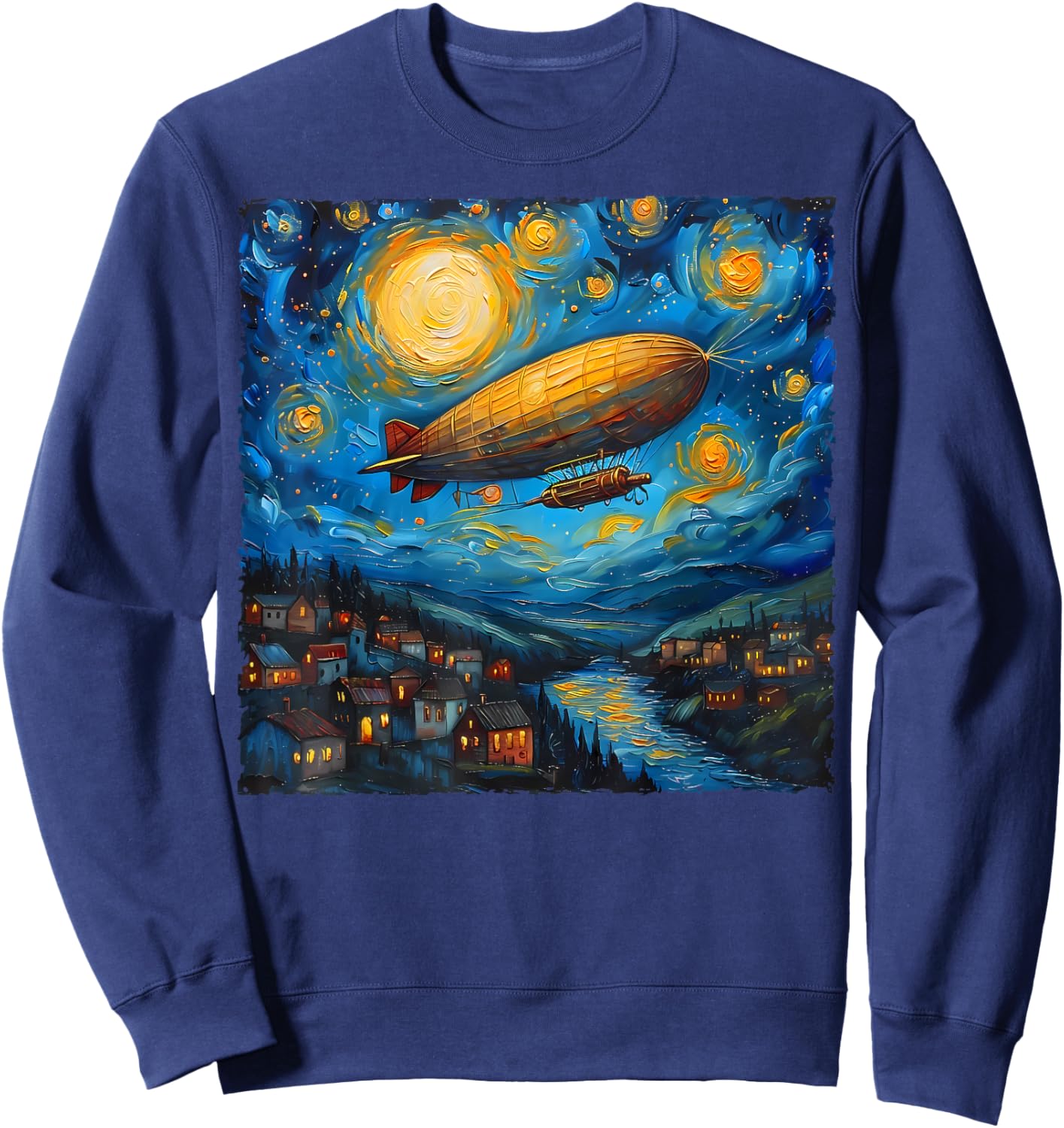 Zeppelin Van Gogh Starry Night Art Airship and Art Lovers Sweatshirt - Sweatshirt | Navy