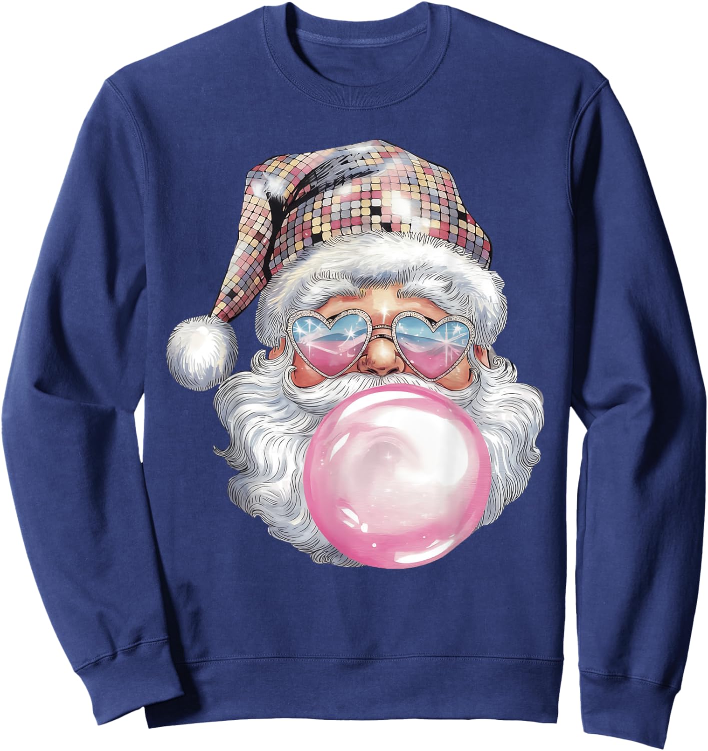 Cute Retro Santa Christmas Blowing Bubble Gum Vintage Girly Sweatshirt - Sweatshirt | Navy