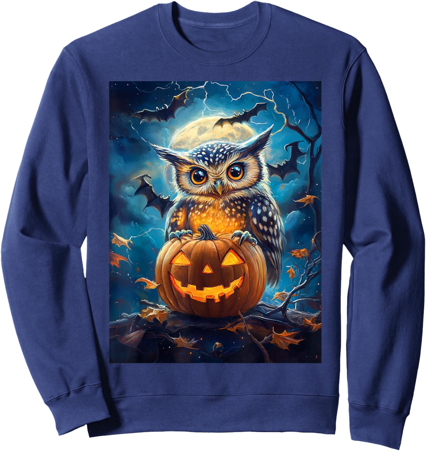 Halloween Girls Owl Boys Spooky Scary Pumpkin Kids Halloween Sweatshirt - Sweatshirt | Navy