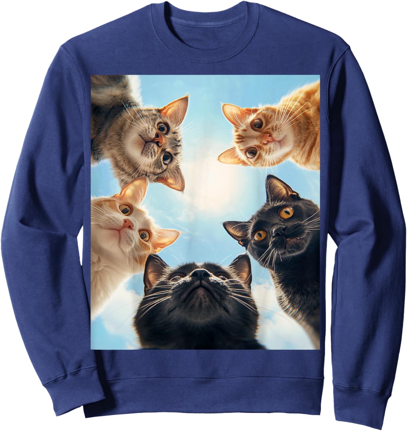 Cat Lover Black White Orange Funny Cat Face Sweatshirt - Sweatshirt | Navy