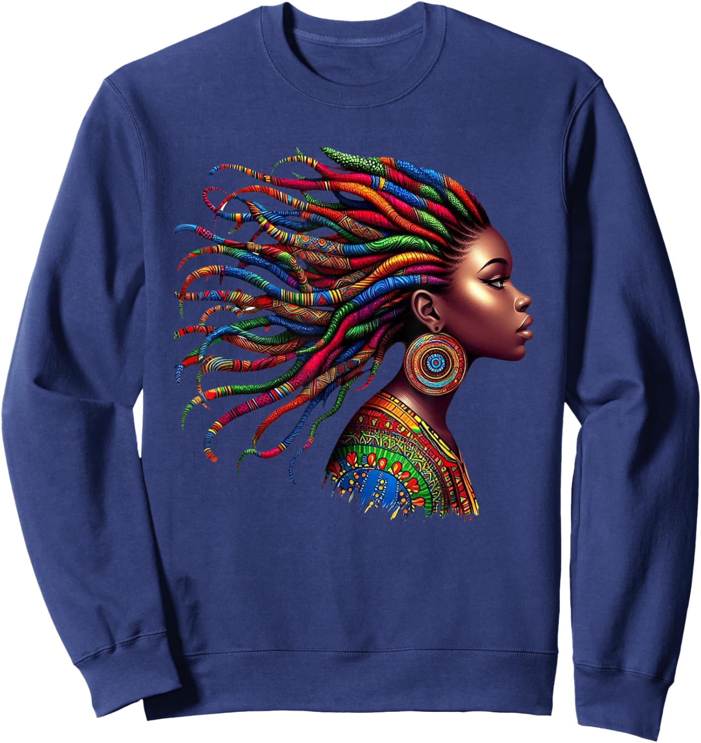 Rainbow Dashiki African Tribal Woman Natural Roots Sweatshirt - Sweatshirt | Navy