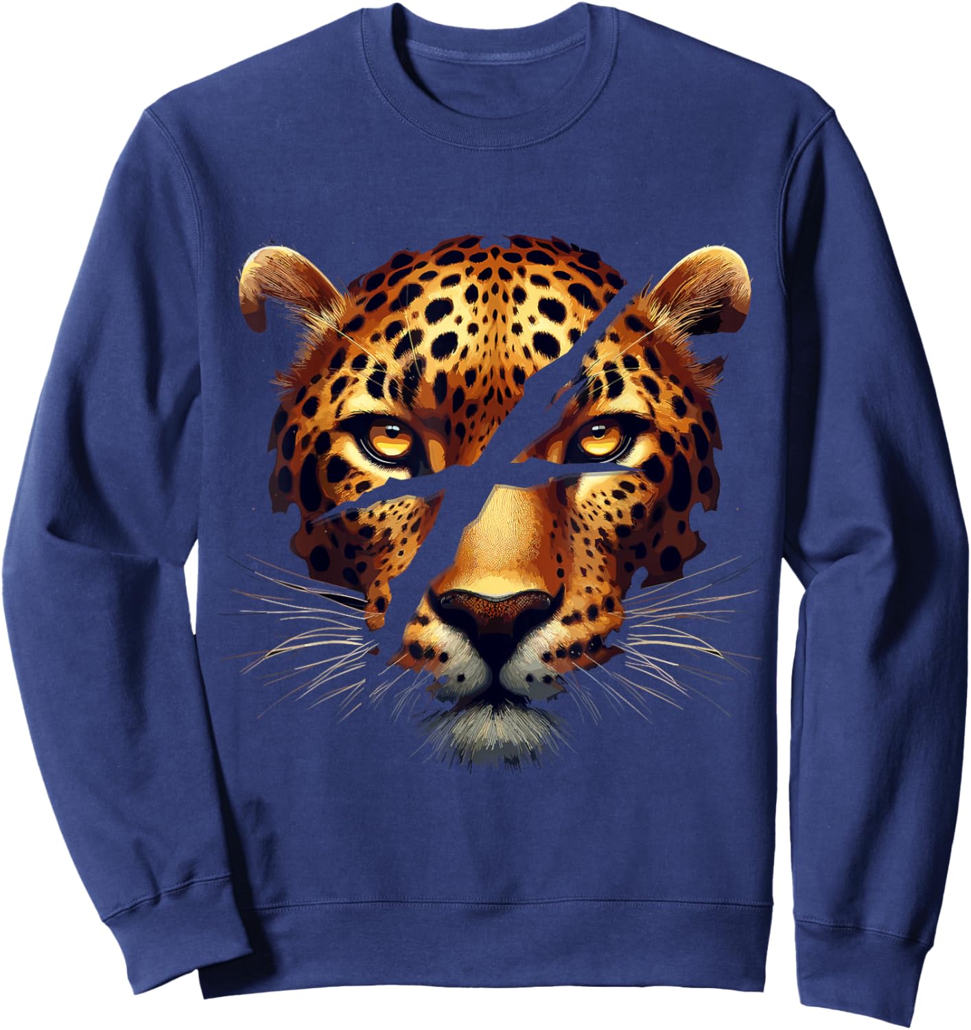 Leopard Cheetah Tiger Leopard Face Lion Cat Sweatshirt - Sweatshirt | Navy