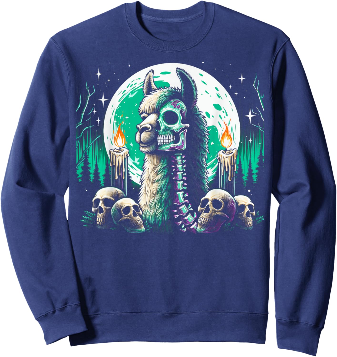Cool Llama Skeleton Halloween Christmas Birthday Sweatshirt - Sweatshirt | Navy