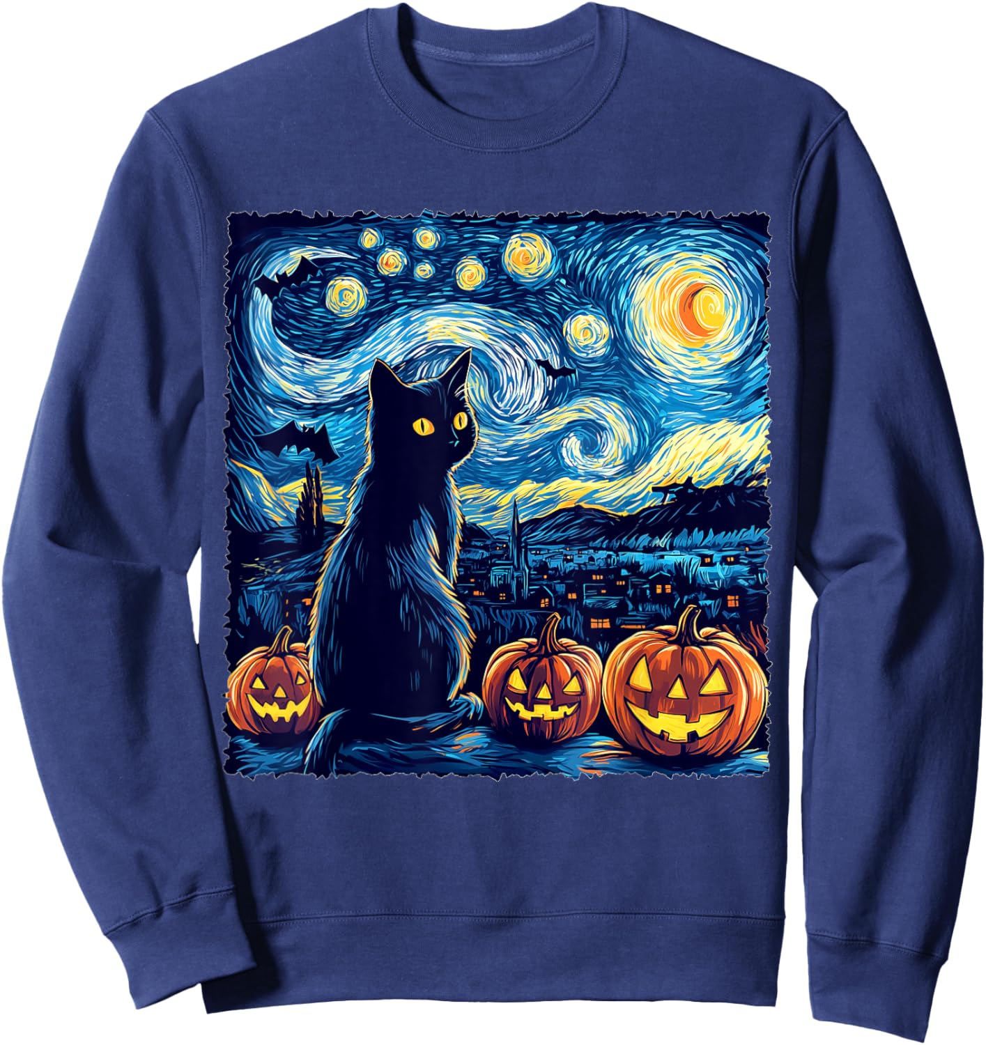 Cat Starry Night Van Gogh Cat For Cat Lover Cat Dad Cat Mom Sweatshirt - Sweatshirt | Navy