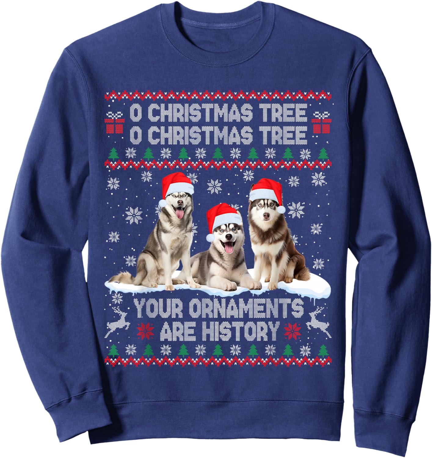 Siberian Husky Dog Ugly Sweater Christmas Light Xmas Pajama Sweatshirt - Sweatshirt | Navy
