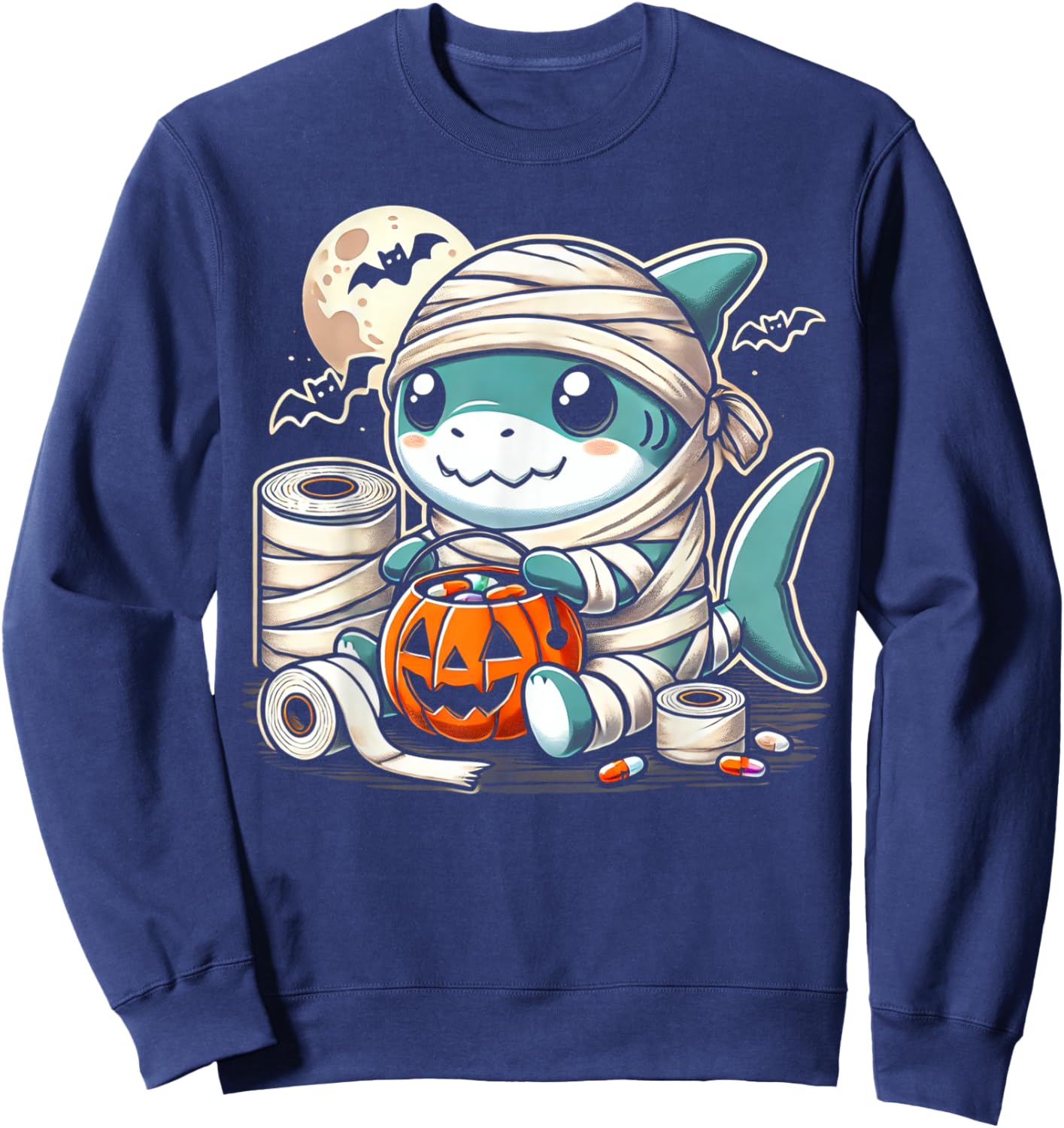 shark Halloween Mummy Cute Design All Ages Sweatshirt - Sweatshirt | Navy