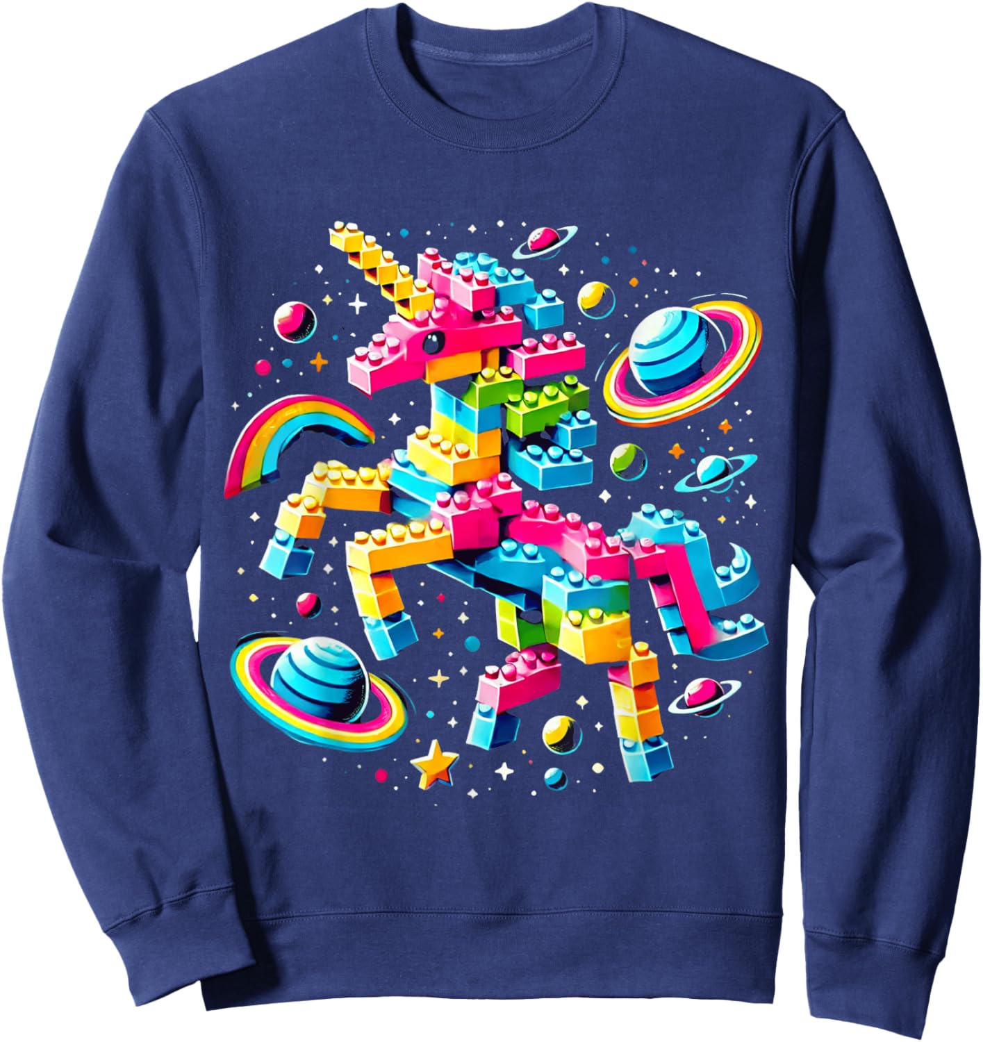 Unicorn Blocks Master Funny Builder Building Blocks Bricks Sweatshirt - Sweatshirt | Navy