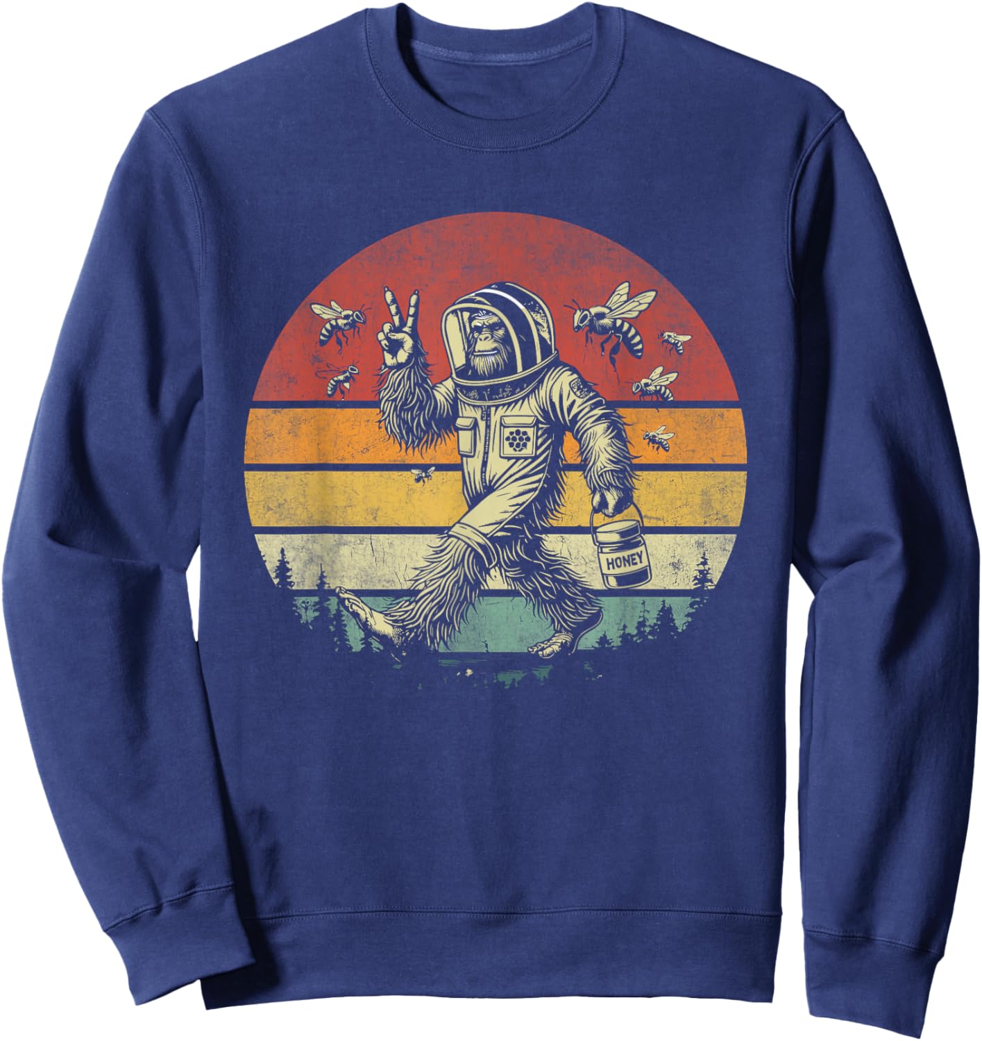Bigfoot Beekeeper Funny Retro Honey Sasquatch Beekeeping Sweatshirt - Sweatshirt | Navy