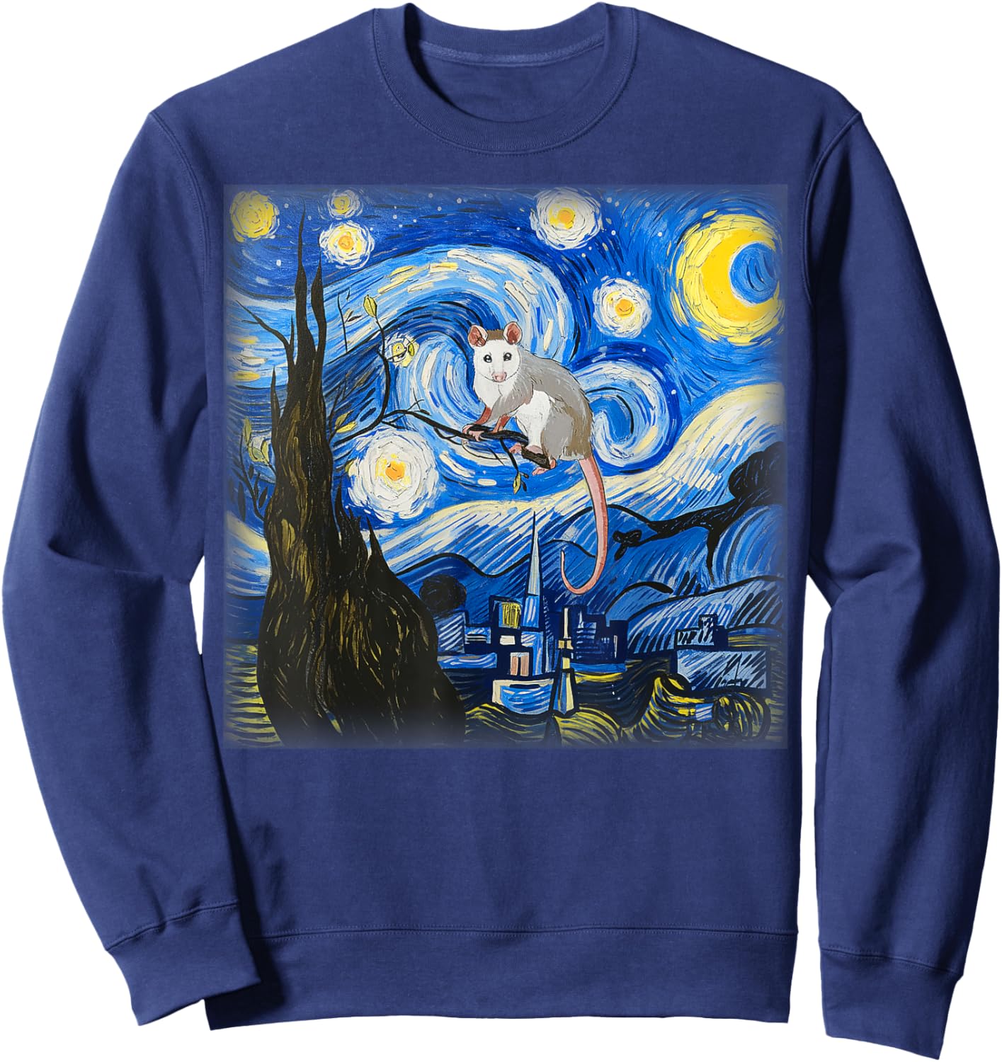 Starry Night Opossum Van Gogh Possum Rodent Gifts Animal Sweatshirt - Sweatshirt | Navy
