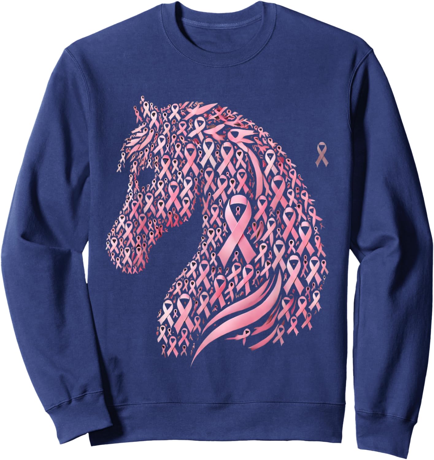 Horse Head Breast Cancer Awareness Pink Ribbon October Sweatshirt - Sweatshirt | Navy