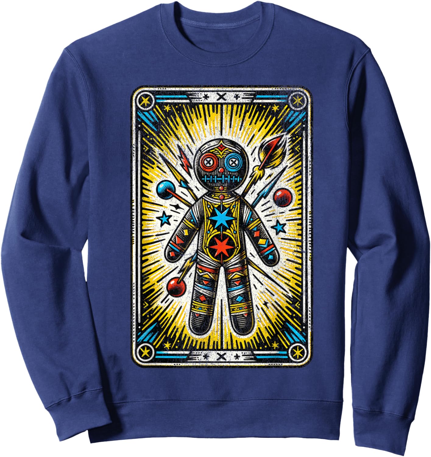 Vintage Voodoo Doll Tarot Card Cajun Creole Retro Magic Sweatshirt - Sweatshirt | Navy