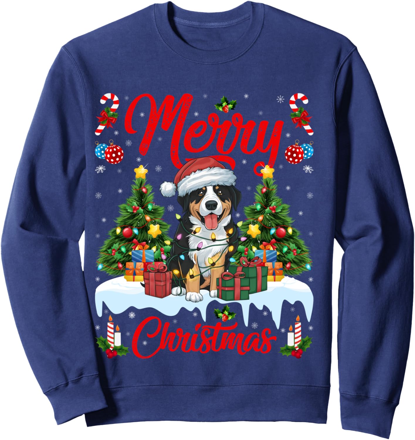 Xmas Tree Lighting Greater Swiss Mountain Dogs Christmas Sweatshirt - Sweatshirt | Navy