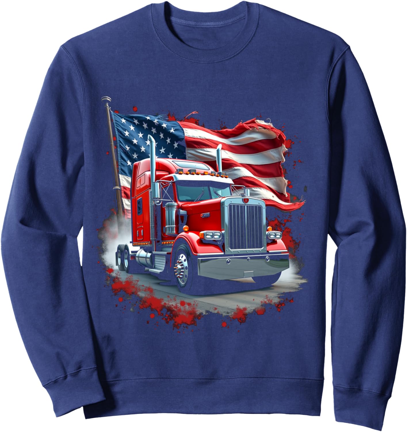 Patriotic Semi Truck Sweatshirt - Sweatshirt | Navy