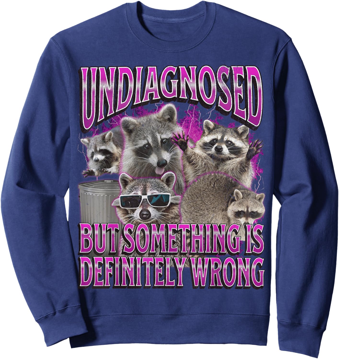 MildlyPerturbed -Adults Retro Funny Raccoon Meme , Black, Small, Short Sleeve Sweatshirt - Sweatshirt | Navy