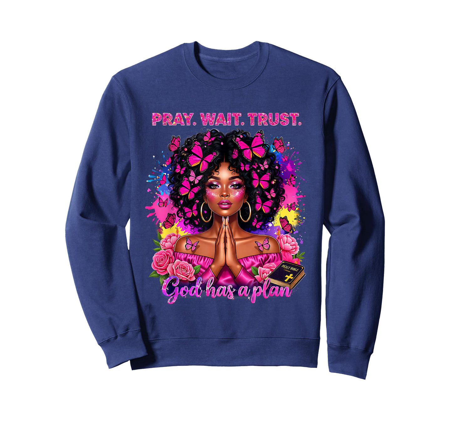 Christian Afro Faith God African American Black Women T-Shirt - Sweatshirt | Navy