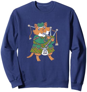 Scottish Kilt Cute Cat With Bagpipes Wearing Kilt Men Women Kids Sweatshirt - Sweatshirt | Navy