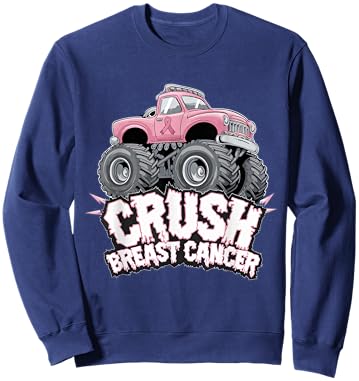 Crush Breast Cancer Pink Ribbon Adult Toddler Monster Truck Sweatshirt - Sweatshirt | Navy