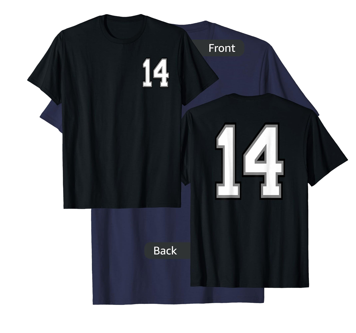 Number 14, 14 in Black, White and Gray T-Shirt