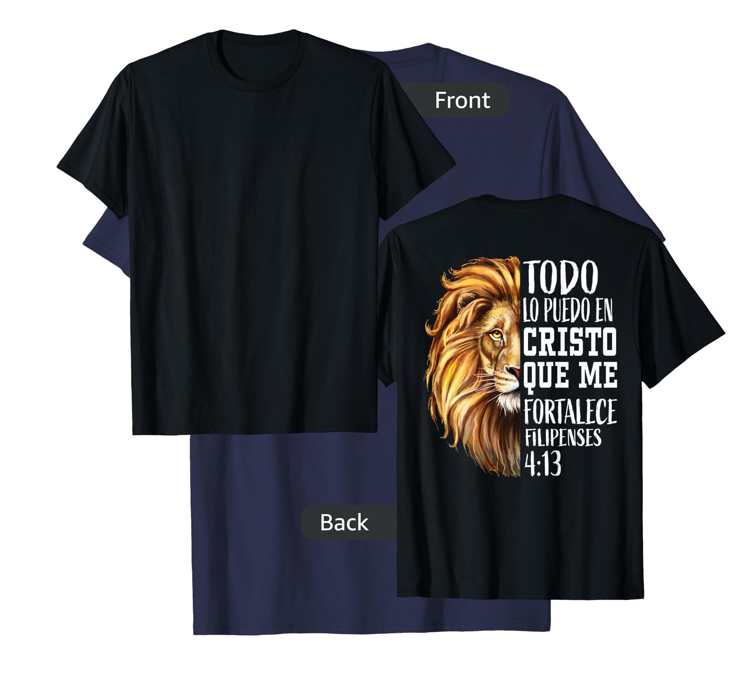 Christian Gifts Men Spanish Lion Judah Graphic on Back Print T-Shirt