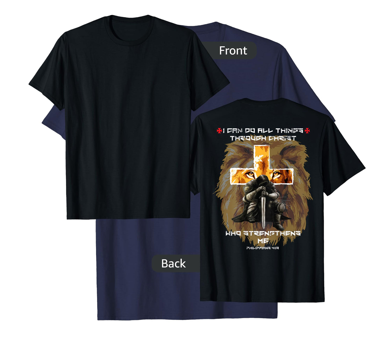 Back Print Bible Verse Gifts Men Dad Christian Lion Cross T-Shirt