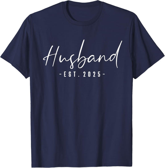 Couples Gifts For Husband And Wife Matching Husband Est 2025 Just Married Honeymoon Wedding T-Shirt - T-Shirt | Navy