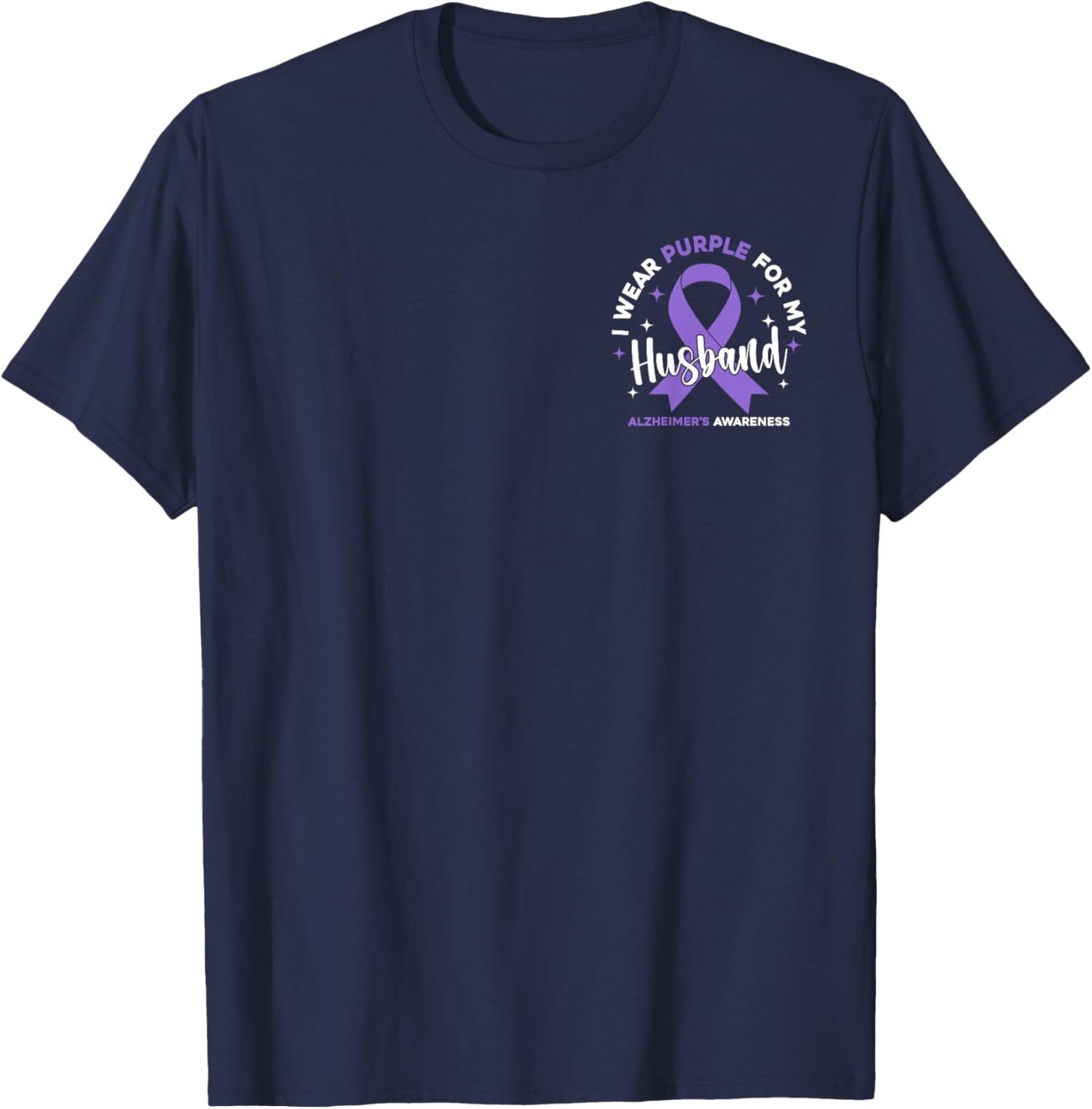 I Wear Purple For My Husband Pocket Alzheimer's Awareness T-Shirt - T-Shirt | Navy