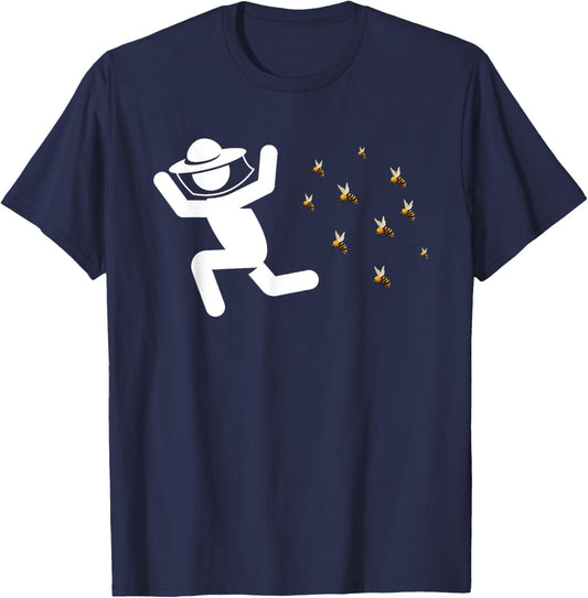 Beekeeper Chased By Bees Funny Honeybee Beekeeping Bee Lover T-Shirt - T-Shirt | Navy
