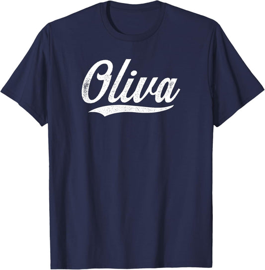 Distressed Script Albert Oliva Prospect Baseball Fan Gear T-Shirt - T-Shirt | Navy