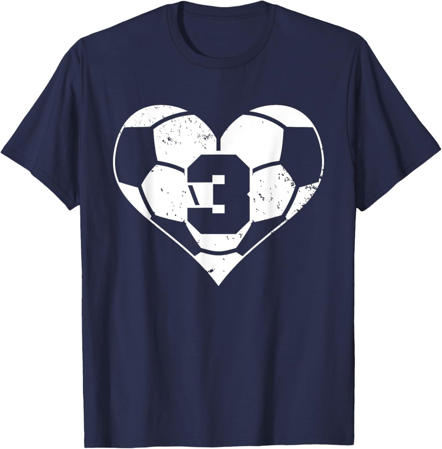 Soccer Number 3 Jersey Funny Soccer Heart Game Day T-Shirt - T-Shirt | Navy