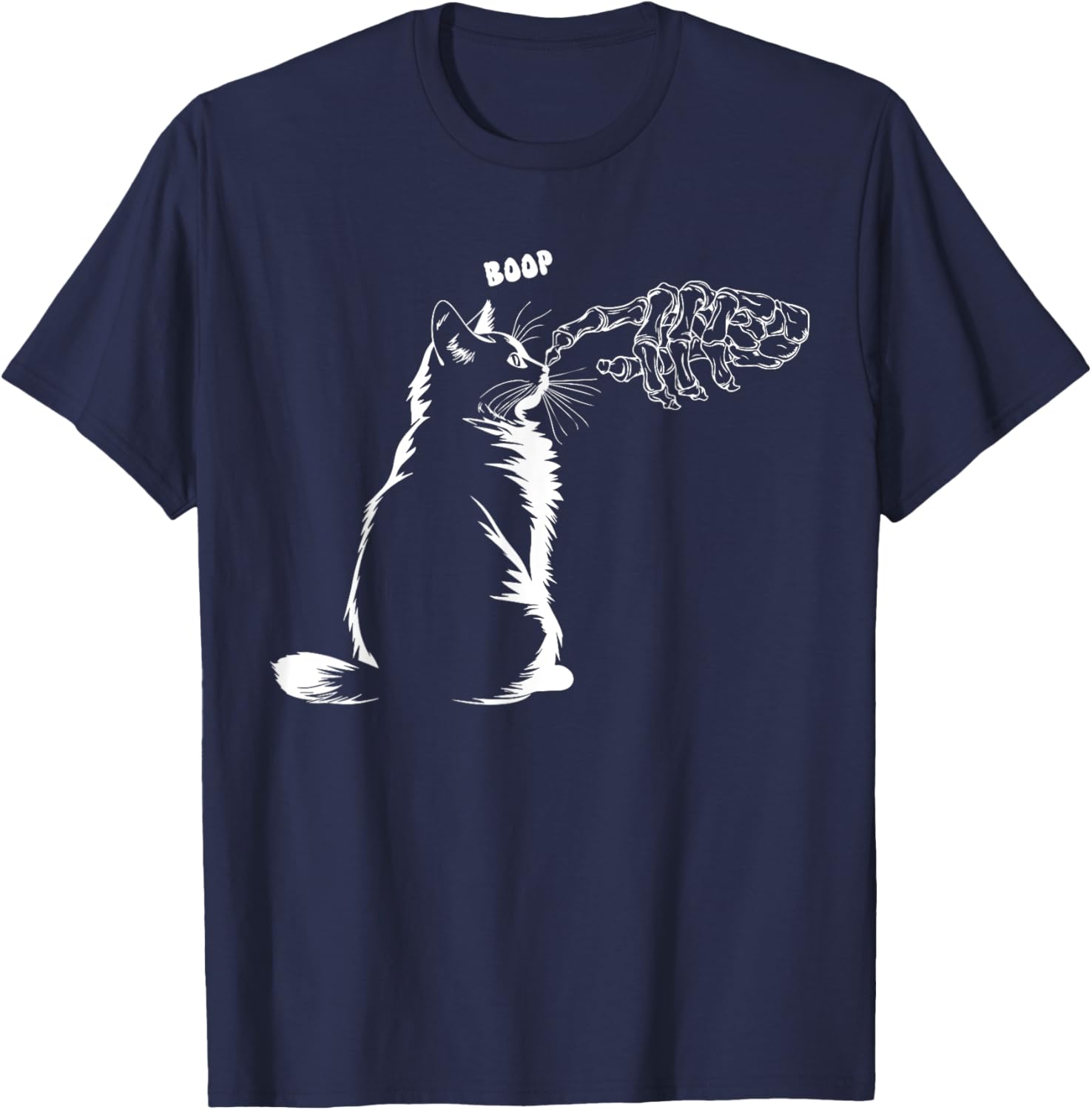 Black Cat Skeleton Hand Boop Halloween Pet Women Girls Kids T-Shirt - T-Shirt | Navy