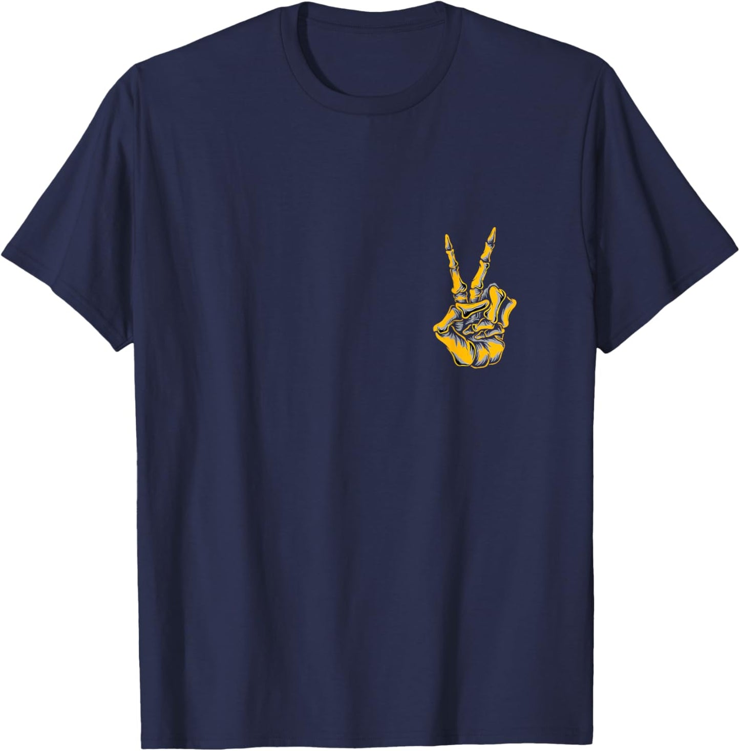 Purple and Golds Peace Skeleton Hand-gold & Purple Graphic T-Shirt - T-Shirt | Navy