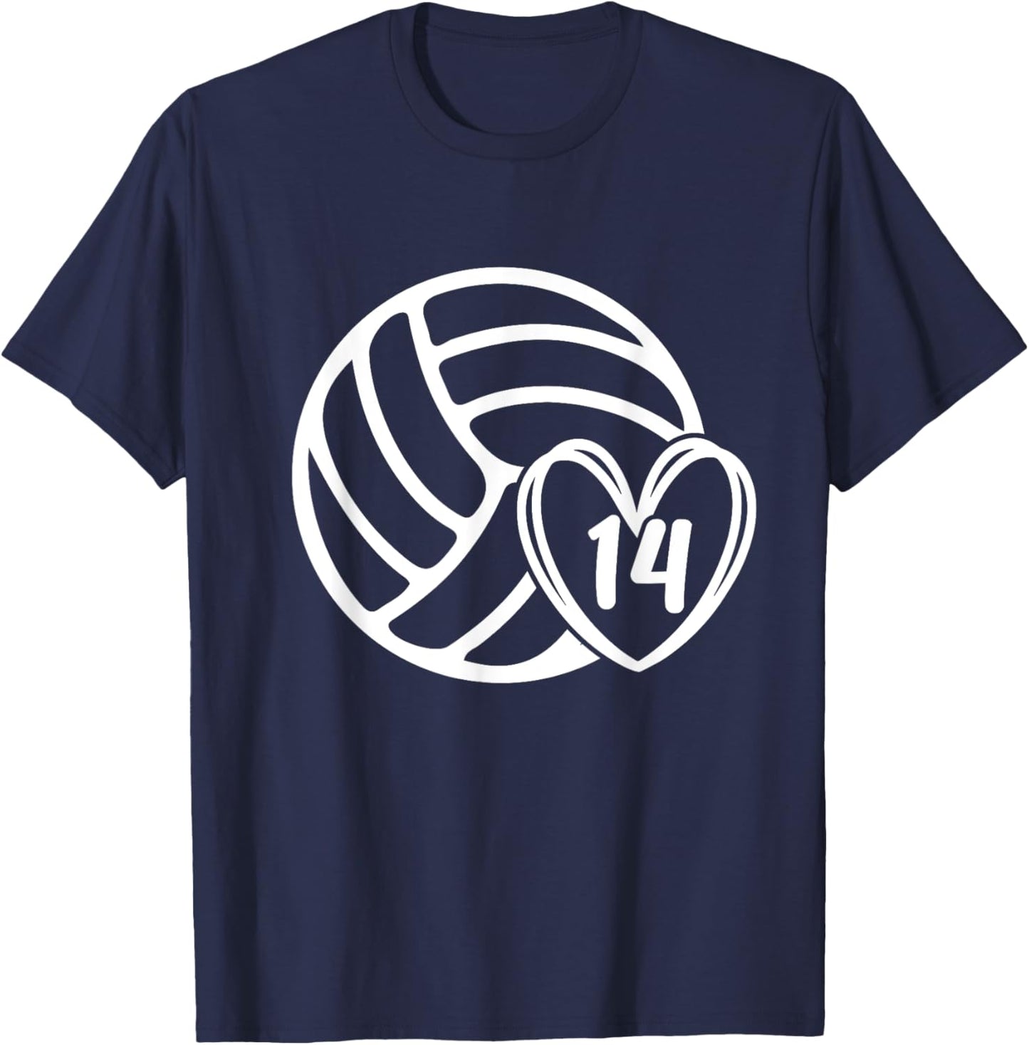 Volleyball Player #14 Volleyball Mom Dad Number 14 T-Shirt - T-Shirt | Navy