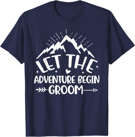 Let Adventure Begin Groom Couples Matching Camping Mountain T-Shirt - T-Shirt | Navy