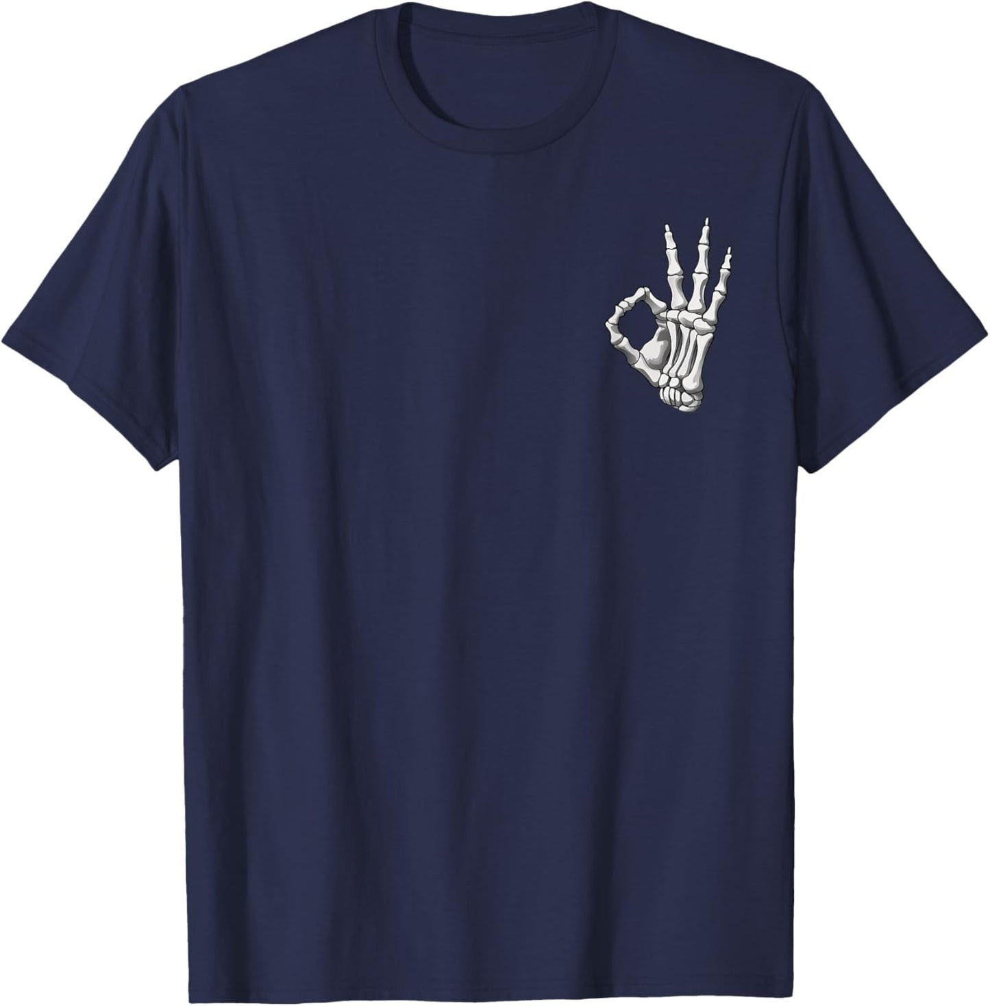 Skeleton Hand OK Sign Retro Halloween Pocket Men Women Girl T-Shirt - T-Shirt | Navy
