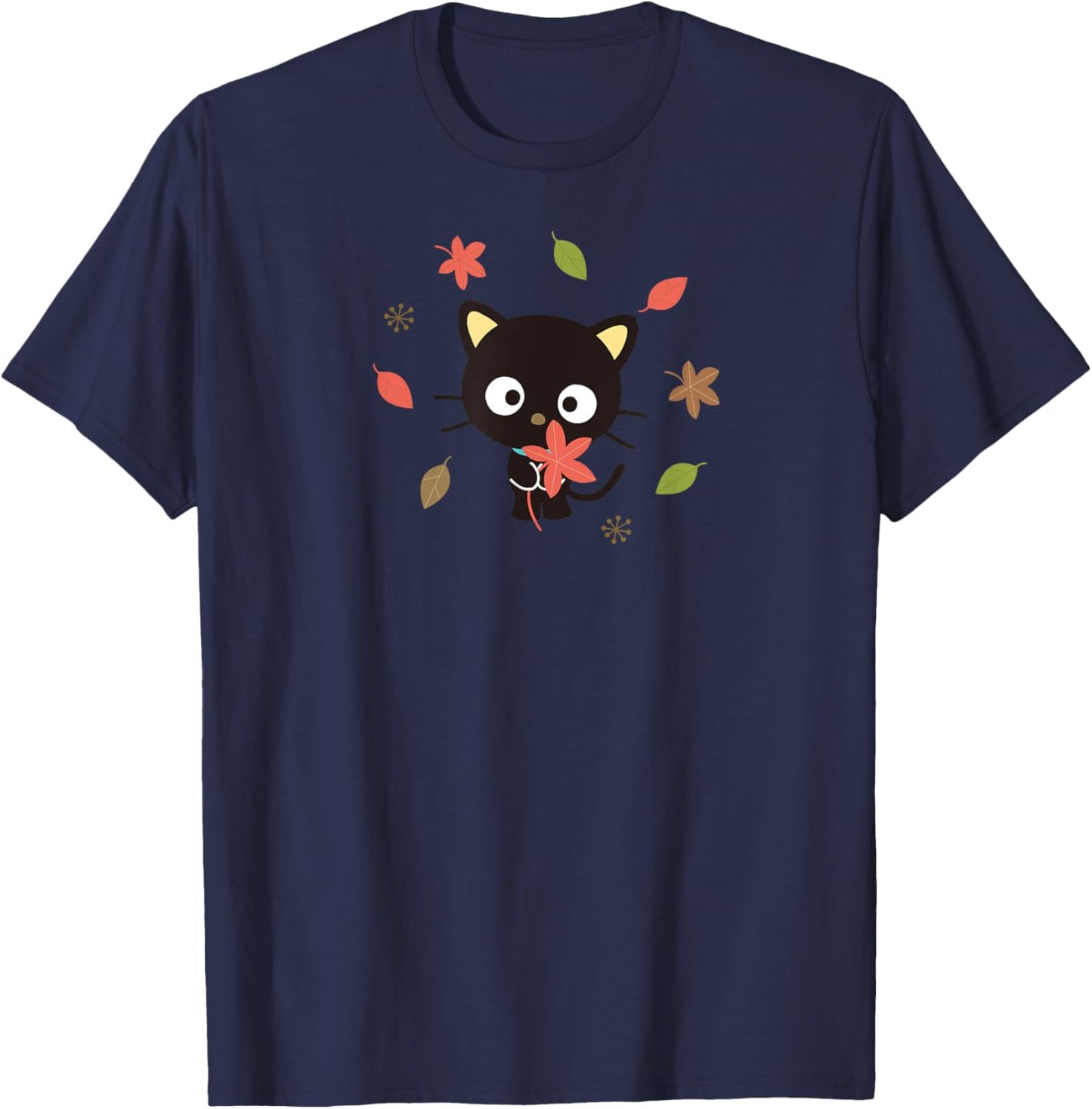 SANRIO Chococat Fall Themed Cartoon , -Adults, Grey, Small, Short Sleeve T-Shirt - T-Shirt | Navy