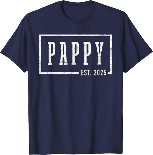 Pappy 2025 Pappy To Be New Pappy Gifts Sleek Framed Design T-Shirt - T-Shirt | Navy