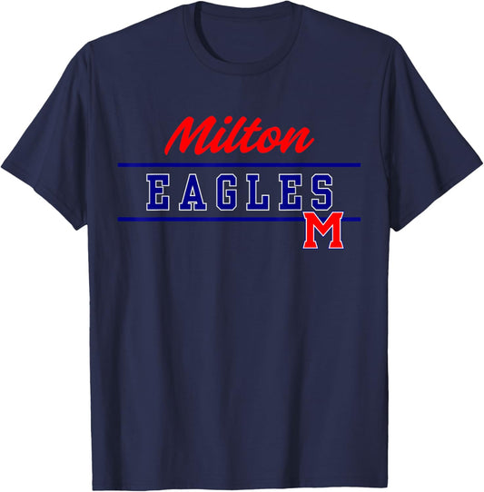 Milton High School Eagles Lined Up T-Shirt - T-Shirt | Navy