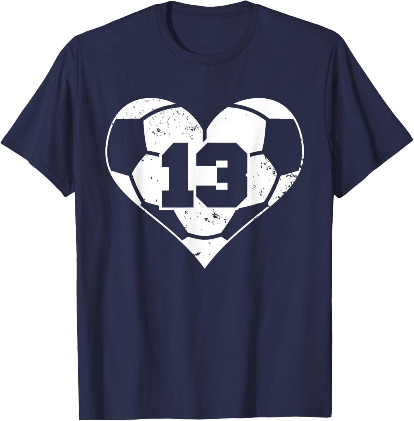 Soccer Number 13 Jersey Funny Soccer Heart Game Day T-Shirt - T-Shirt | Navy