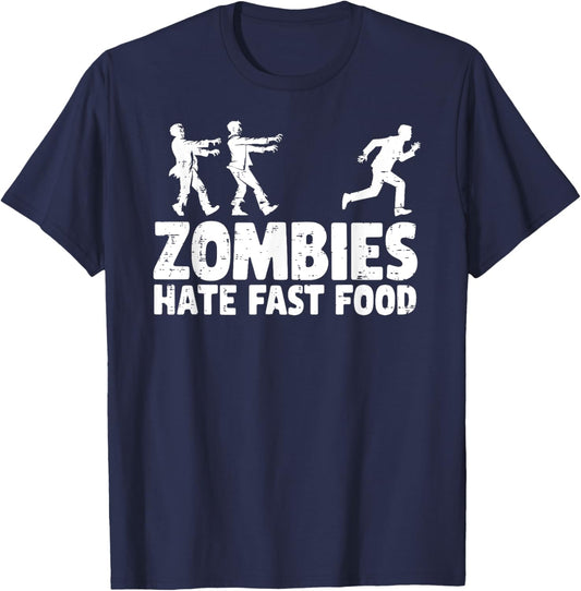 Zombies Hate Fast Food Funny Halloween Running T-Shirt - T-Shirt | Navy