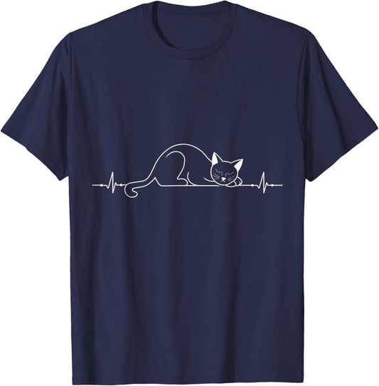 Cat Heartbeat Love Cats Women's Girls Cat Lover T-Shirt - T-Shirt | Navy