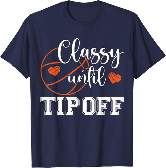 Classy Until Tipoff Retro Basketball Heart Cheer Sports T-Shirt - T-Shirt | Navy