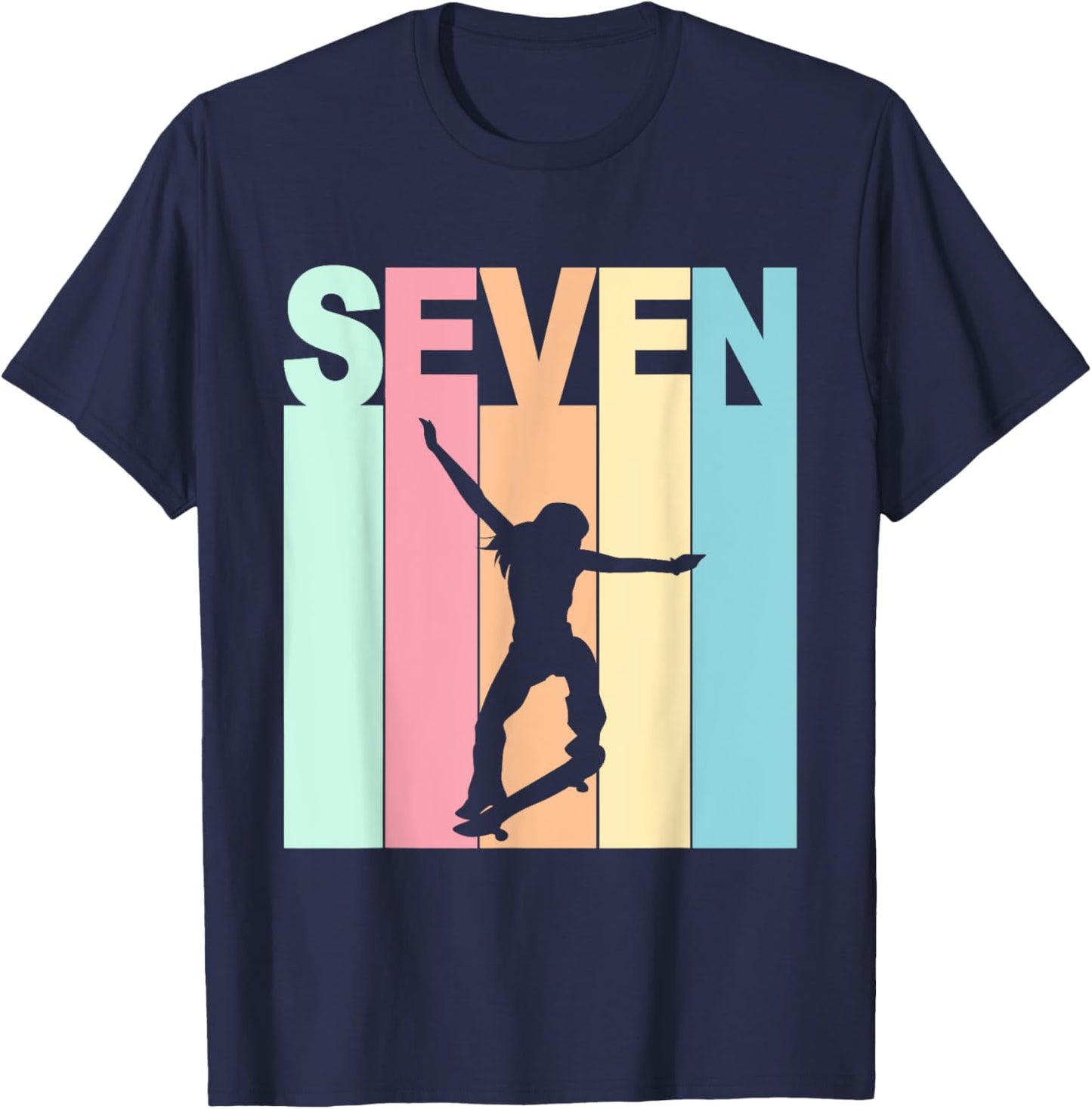 Vintage 7th Birthday Skateboard Theme 7 Years Old Skater T-Shirt - T-Shirt | Navy