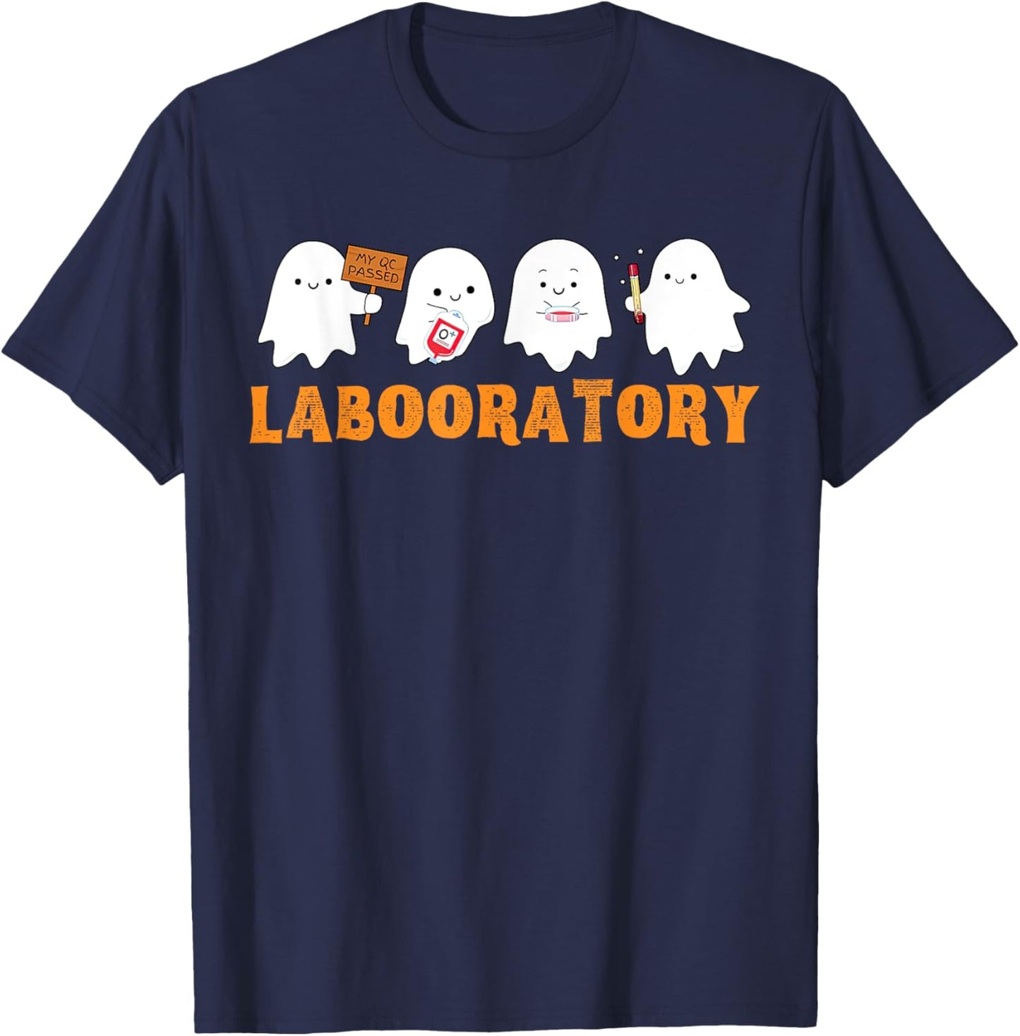 Labooratory Cute Ghost Halloween Laboratory Lab Scientist T-Shirt - T-Shirt | Navy