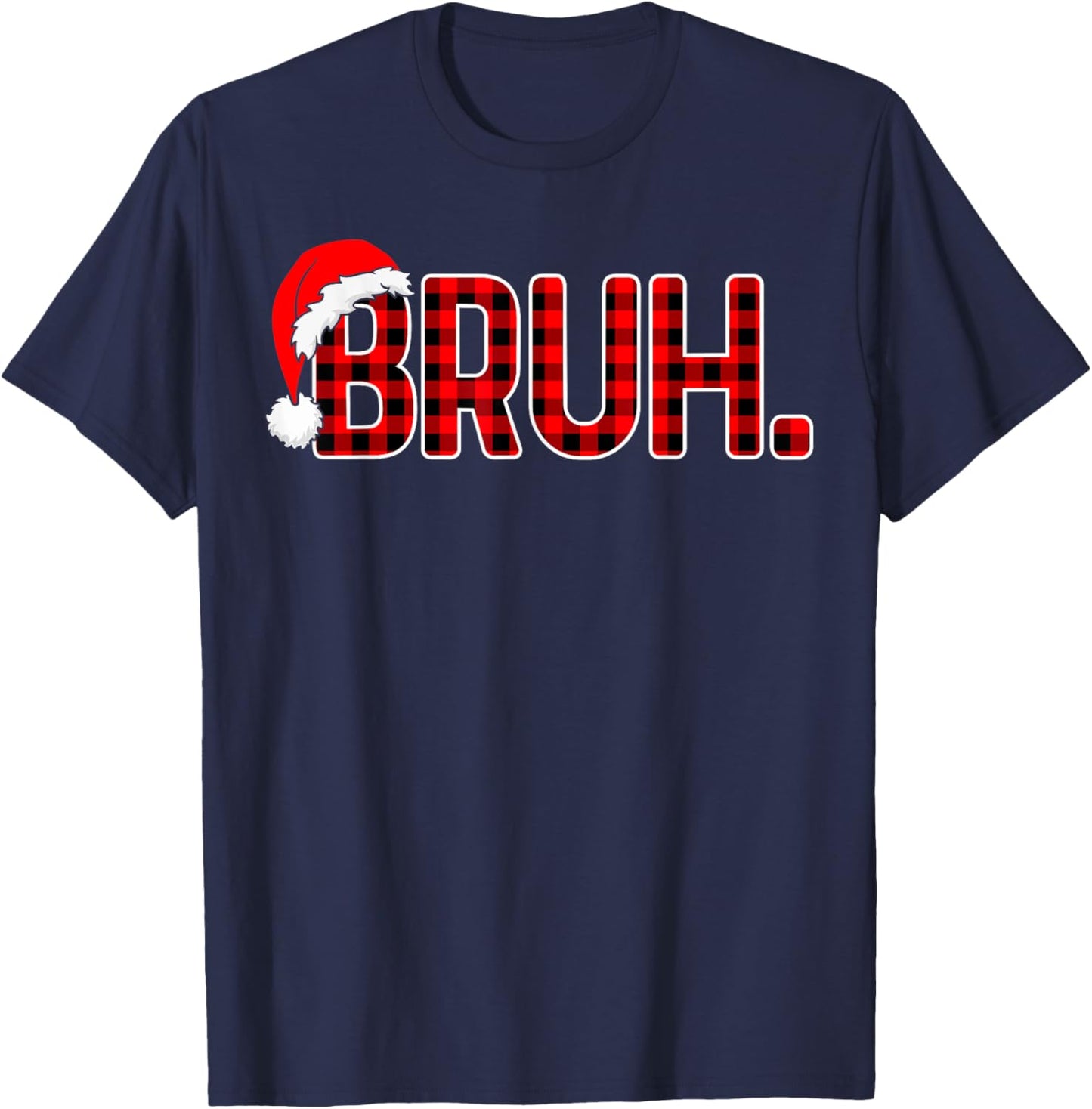 Bruh Funny Christmas Plaid Teens Boys Men Kids Xmas Pajamas T-Shirt - T-Shirt | Navy
