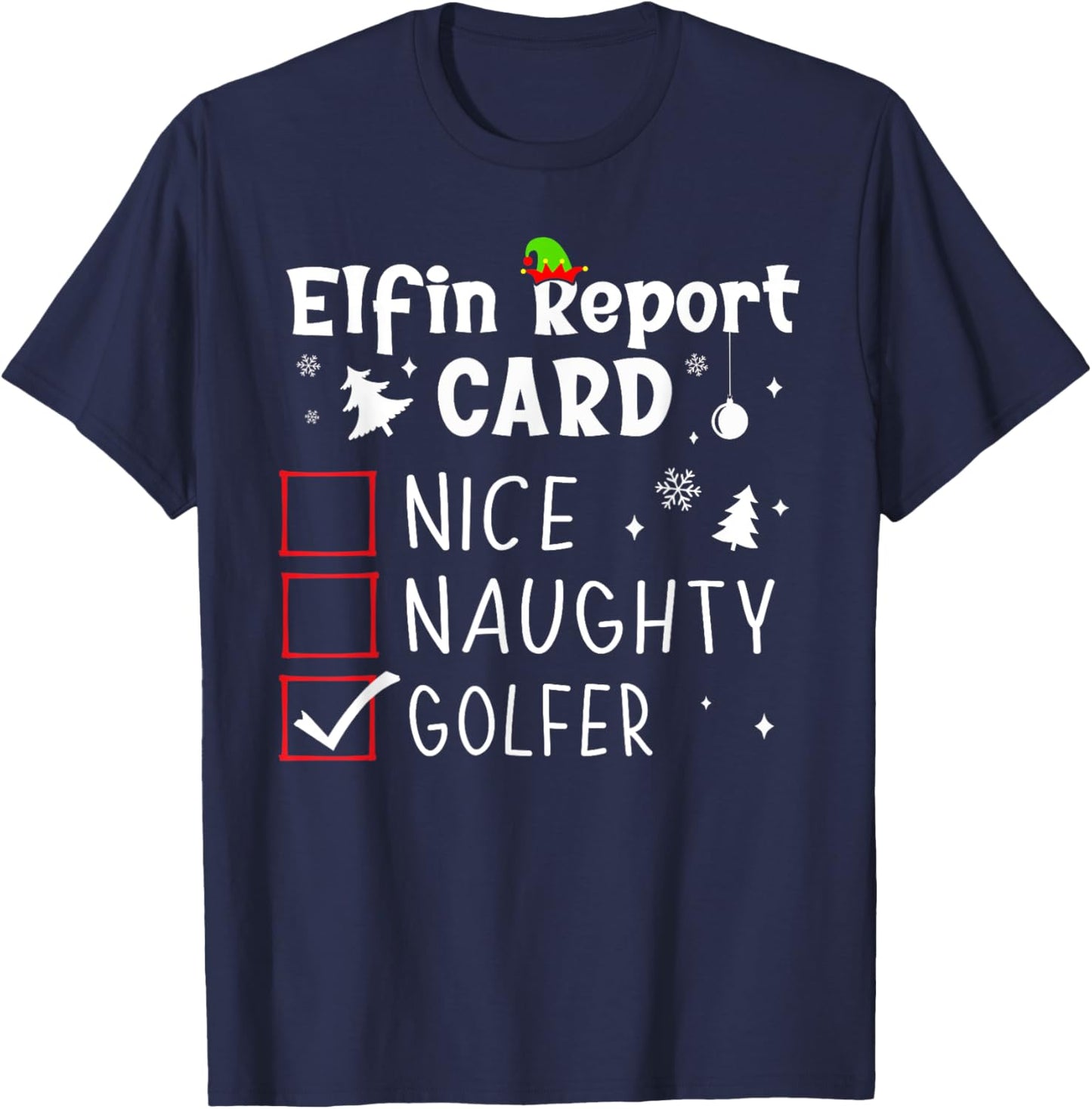 Golf Christmas Nice Naughty Funny Xmas List Golfer Golfing T-Shirt - T-Shirt | Navy