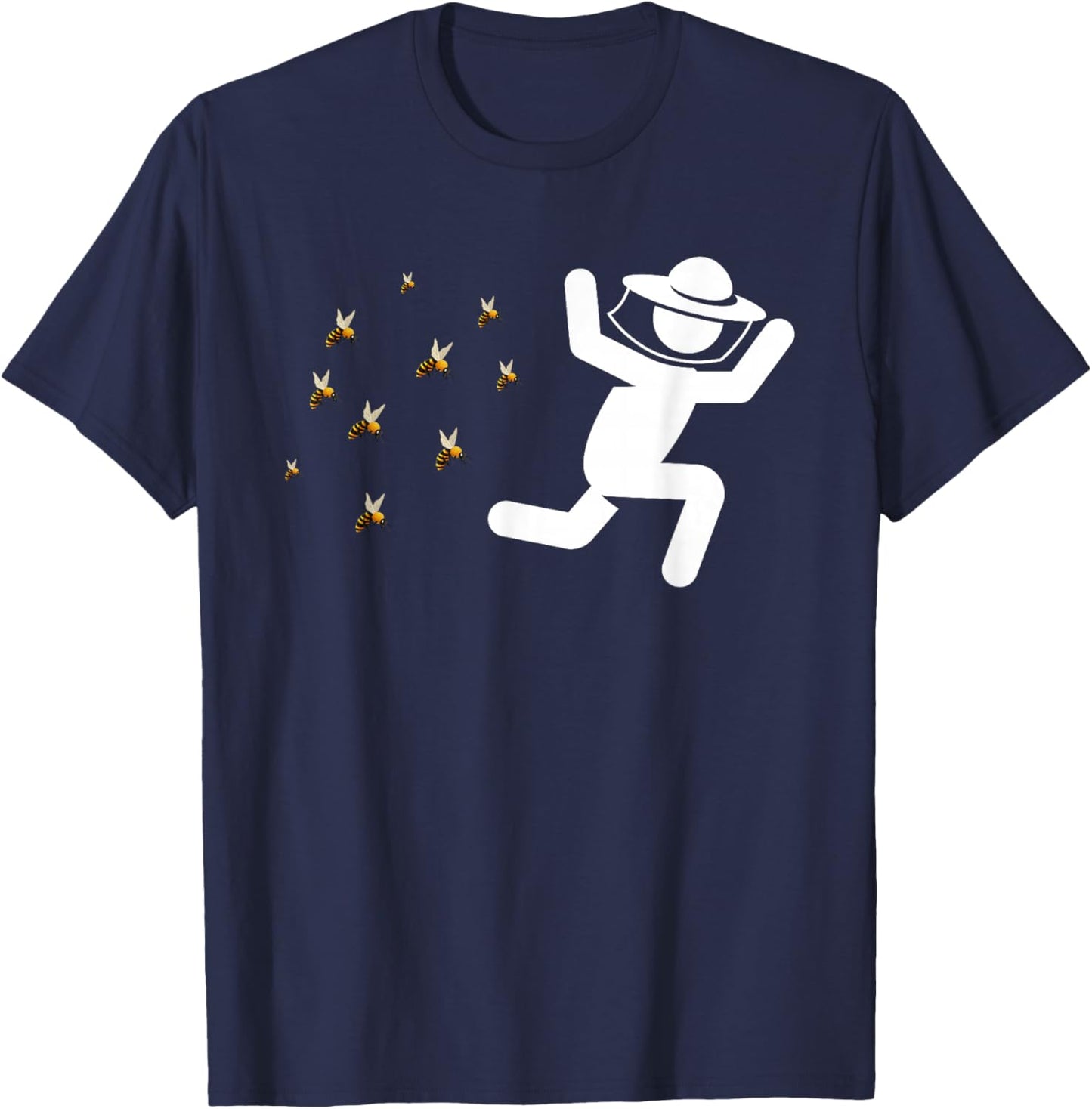 Beekeeper Chased By Bees Funny Honeybee Beekeeping Bee Lover T-Shirt - T-Shirt | Navy
