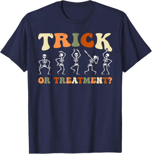 Trick Or Treatment Physical Therapy PT Halloween Skeletons T-Shirt - T-Shirt | Navy