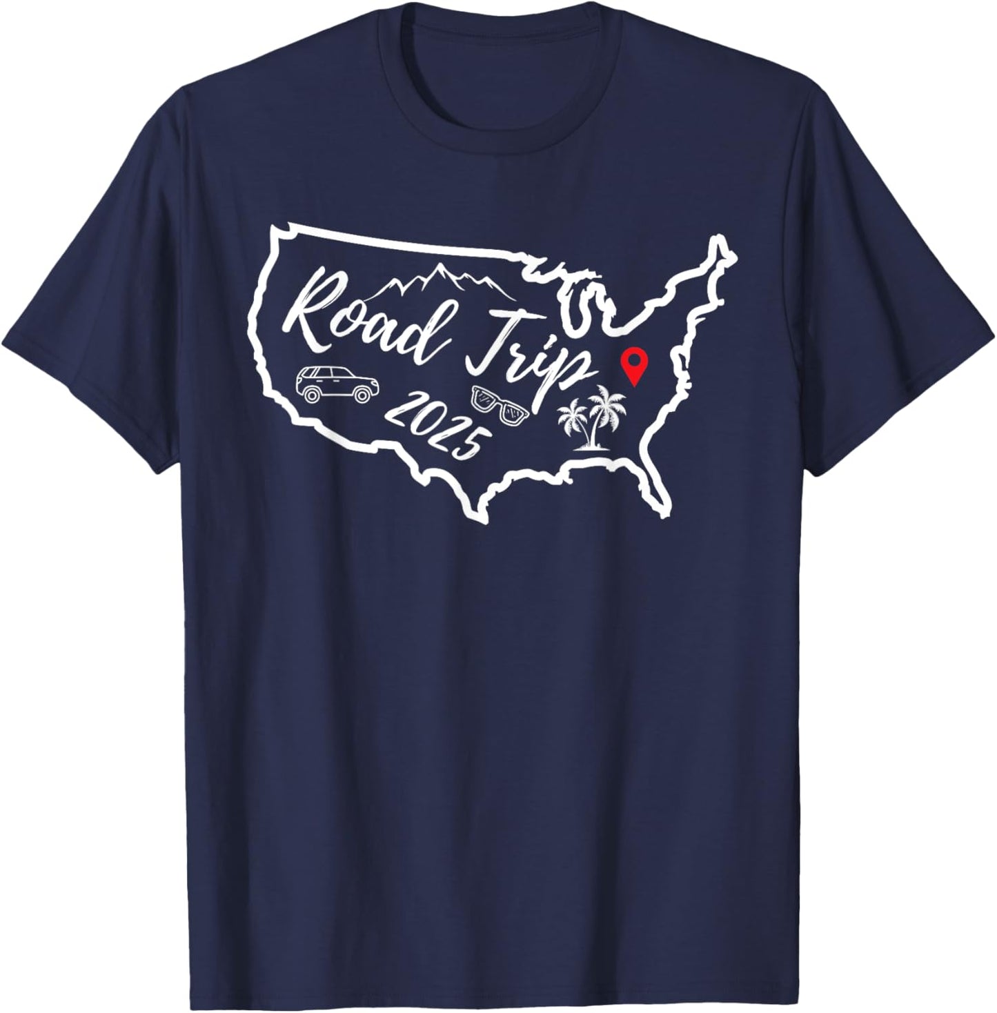Road Trip 2025 Map USA Family Friend Girl Trip Vacation RV T-Shirt - T-Shirt | Navy