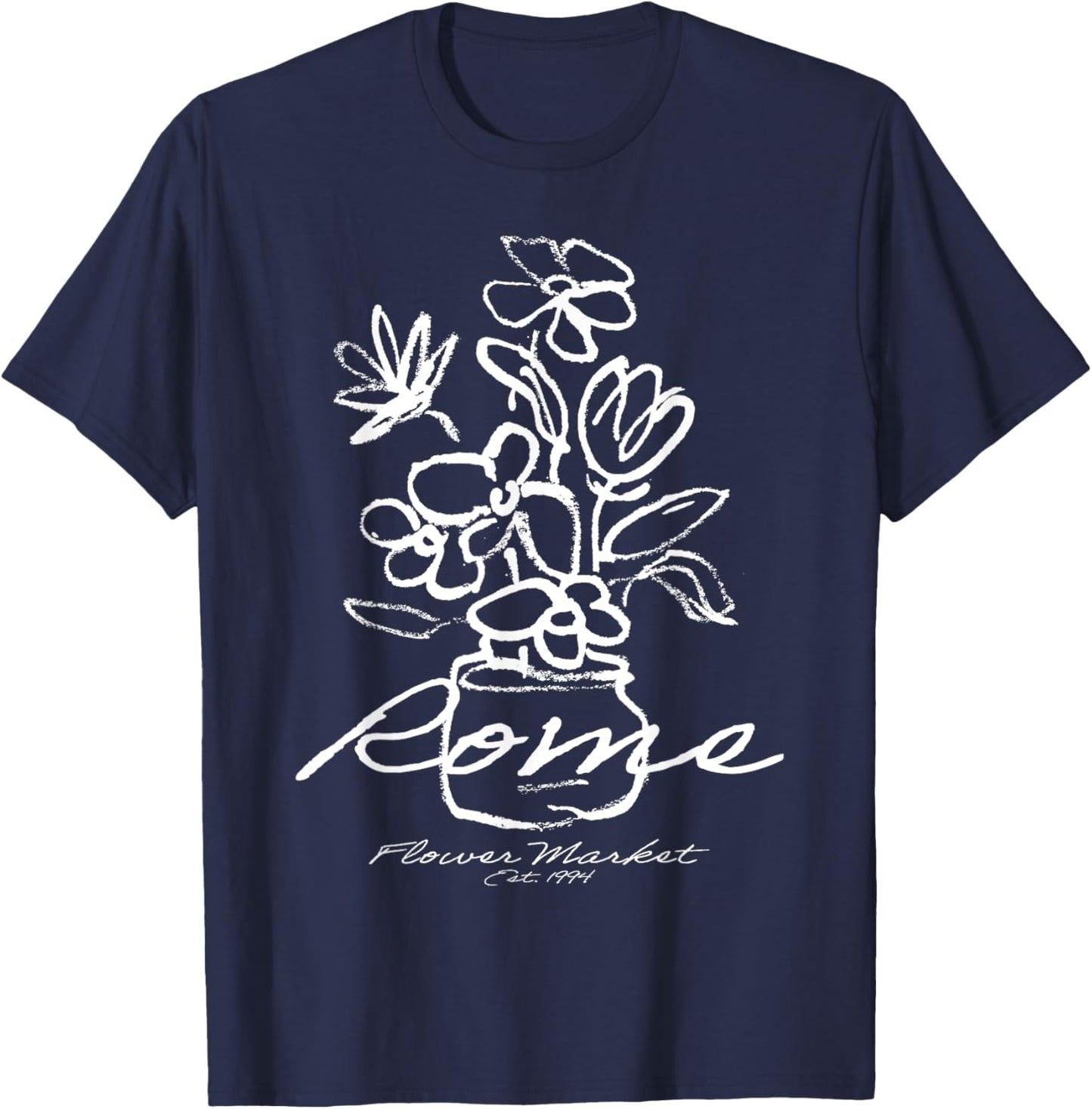 Rome Italy Minimalist Flower Art - Urban Aesthetic Rome T-Shirt - T-Shirt | Navy