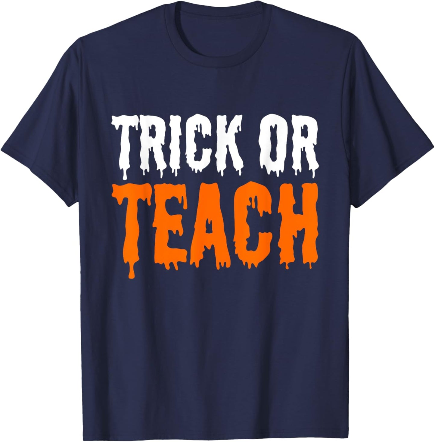 Trick Or Teach Groovy Teacher Halloween Retro Ghost T-Shirt - T-Shirt | Navy